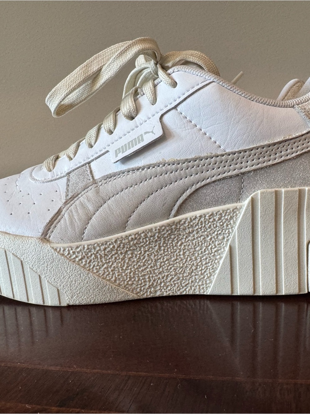 PUMA Cali Women’s Low Top Lace-Up Sneakers White Leather Cushioned 369155-01